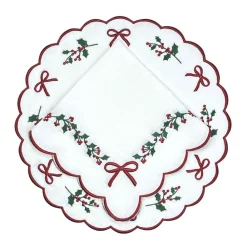 Flying Sheep Country Place Settings & Linens|Studio Collection in Linen: Holly & Bows Placemat, Set of 4