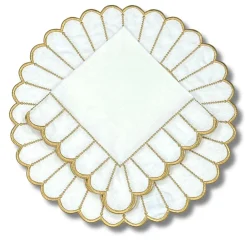 Flying Sheep Country Place Settings & Linens|Studio Collection in Linen: Pippa Placemat in White/Gold, Set of 4