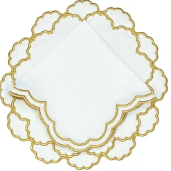 Flying Sheep Country Place Settings & Linens|Studio Collection Lillian Napkin in White/Gold, Set of 4