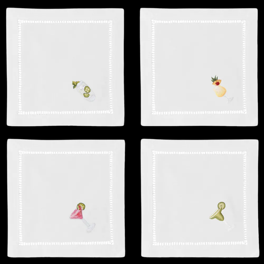 Henry Handwork Place Settings & Linens|Summer Drinks Mixed Cocktail Napkin Set