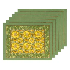 Couleur Nature Place Settings & Linens|Sunflower Mats in Yellow & Green, Set of 6