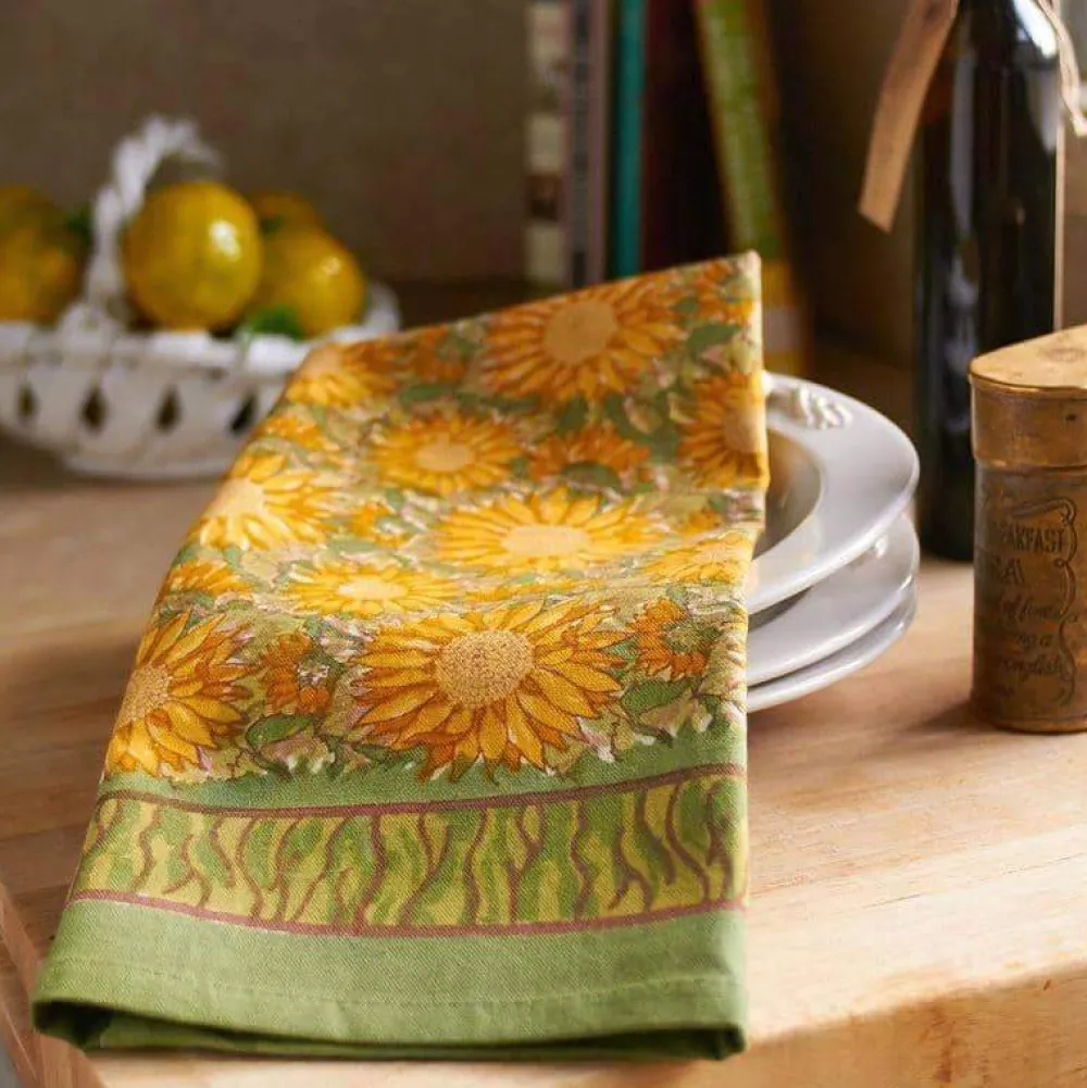Couleur Nature Place Settings & Linens|Sunflower Tea Towels Yellow & Green, Set of 3