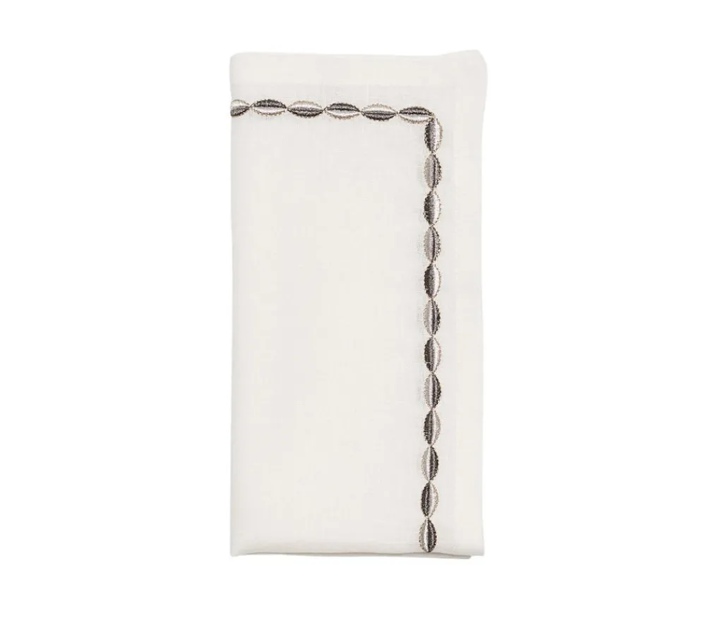 Kim Seybert Place Settings & Linens|Swag Napkin in White, Gunmetal & Silver, Set of 4