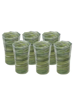Craft Advisory Glassware|Tall Hand Blown Tumbler in Avocado Mix, Set of 6