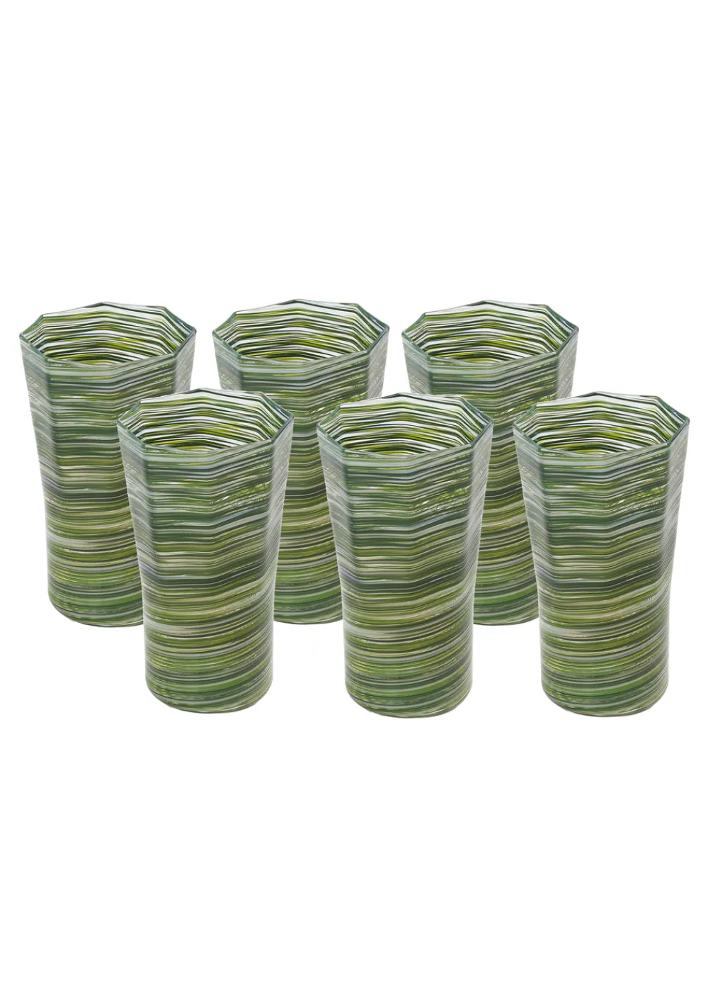 Craft Advisory Glassware|Tall Hand Blown Tumbler in Avocado Mix, Set of 6