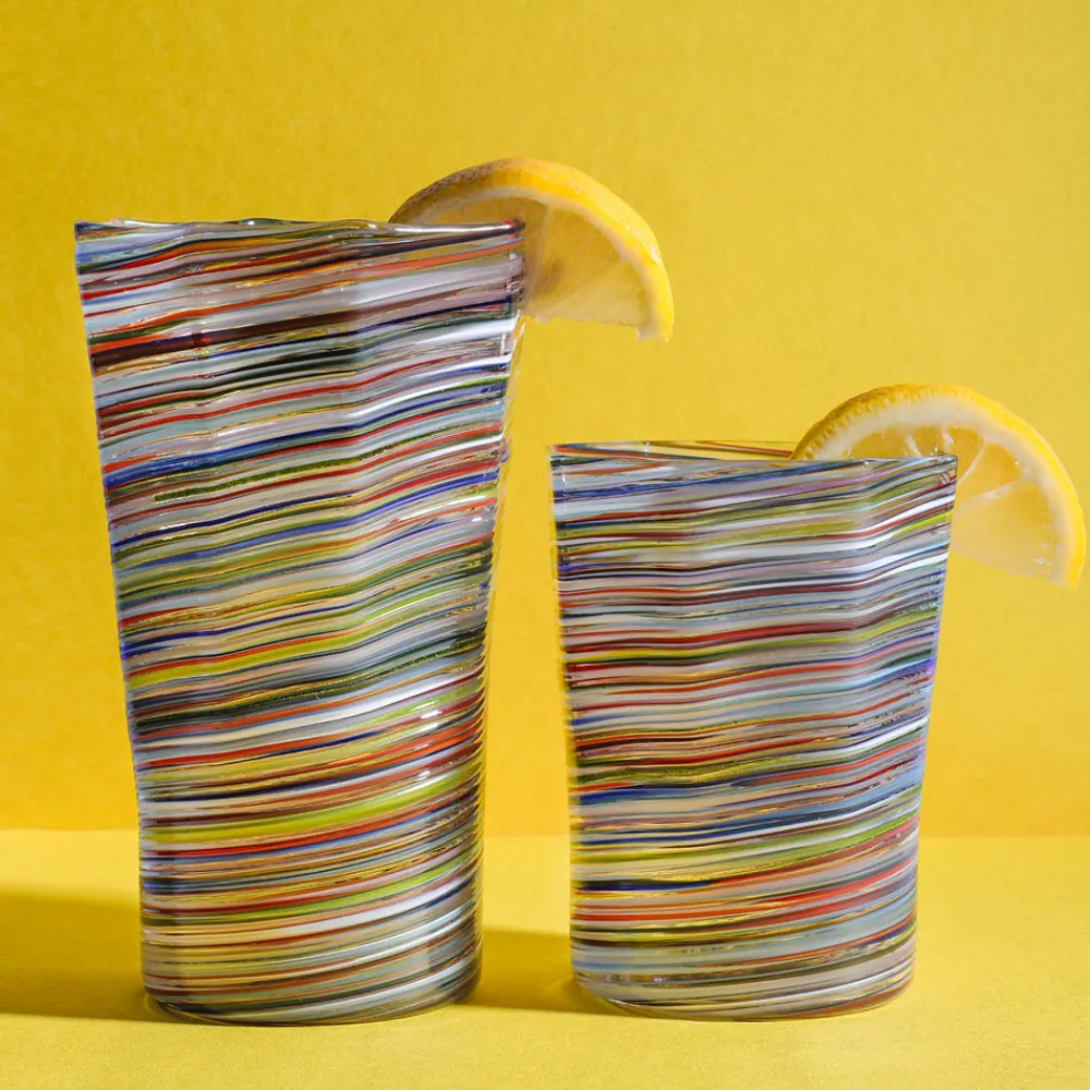 Craft Advisory Glassware|Tall Hand Blown Tumbler in Multi, Set of 6
