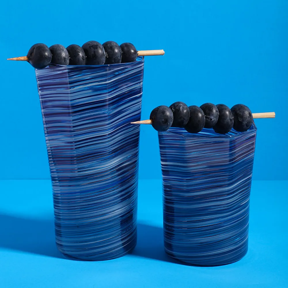 Craft Advisory Glassware|Tall Hand Blown Tumbler in Indigo Mix, Set of 6