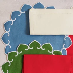 VIETRI Place Settings & Linens|Tessuti Cornflower Round Placemats with White Stitching, Set of 4