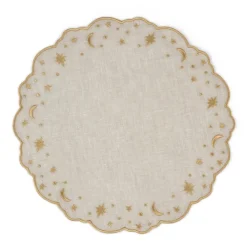 Loulou La Dune Place Settings & Linens|The Astral Linen Placemat in Natural Linen and Gold Embroidery