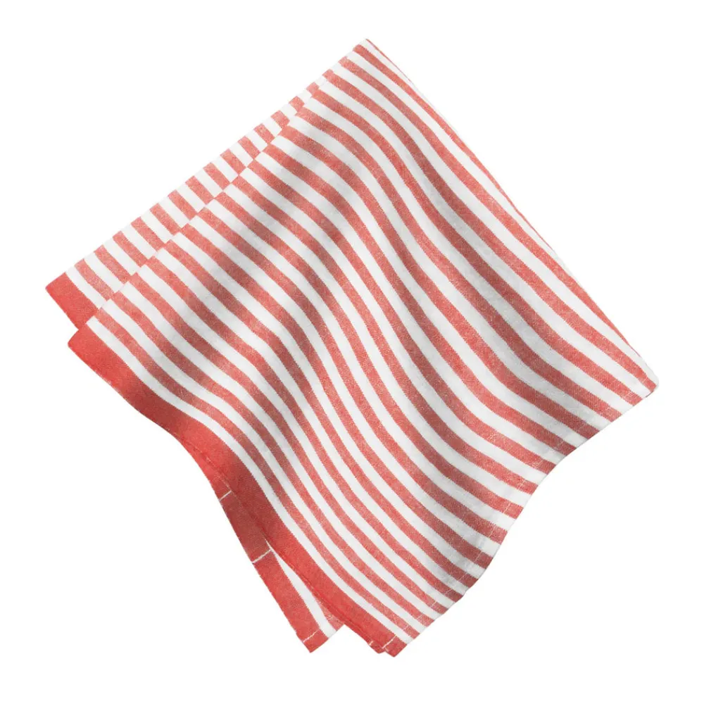 Caravan Place Settings & Linens|Ticking Stripe Napkin in Tomato, Set of 4