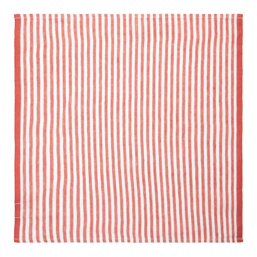 Caravan Place Settings & Linens|Ticking Stripe Napkin in Tomato, Set of 4