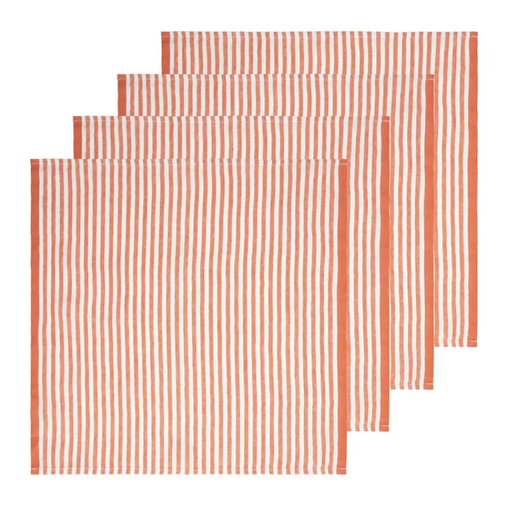Caravan Place Settings & Linens|Ticking Stripe Napkin in Clementine, Set of 4