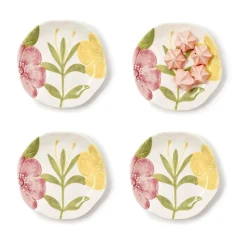 Two's Company Dinnerware|Tidbit Plates with Hand-Painted Floral Relief Design, Set of 4