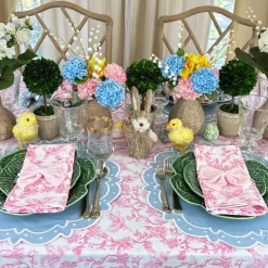 Flying Sheep Country Place Settings & Linens|Toile de Jouy Birds Pink Tablecloth