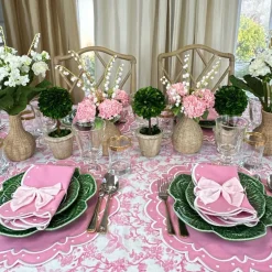 Flying Sheep Country Place Settings & Linens|Toile de Jouy Birds Pink Tablecloth
