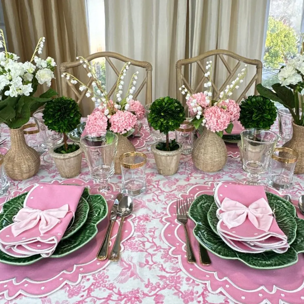 Flying Sheep Country Place Settings & Linens|Toile de Jouy Birds Pink Tablecloth