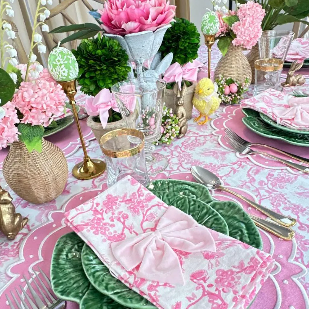 Flying Sheep Country Place Settings & Linens|Toile de Jouy Birds Pink Tablecloth