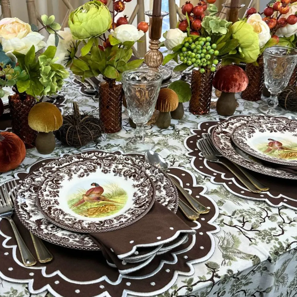 Flying Sheep Country Place Settings & Linens|Toile de Jouy Birds Tablecloth in Sage