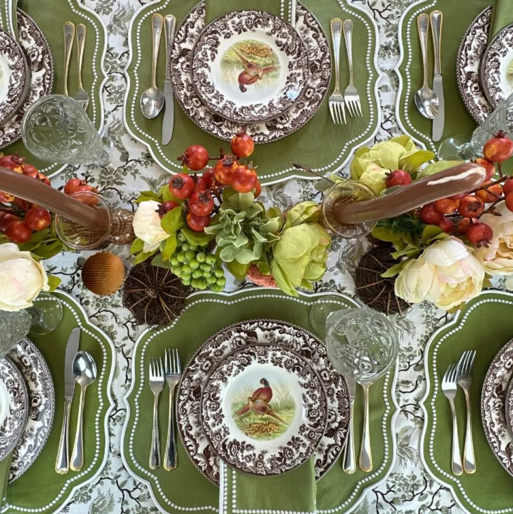 Flying Sheep Country Place Settings & Linens|Toile de Jouy Birds Tablecloth in Sage