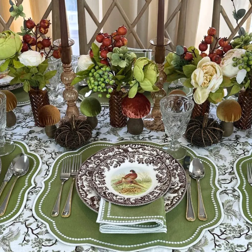 Flying Sheep Country Place Settings & Linens|Toile de Jouy Birds Tablecloth in Sage