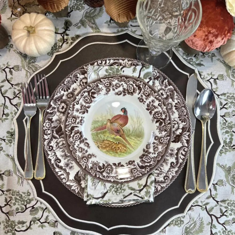 Flying Sheep Country Place Settings & Linens|Toile de Jouy Birds Tablecloth in Sage