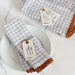 Caravan Place Settings & Linens|Two-Tone Gingham Napkins in Natural & Aqua, Set of 4