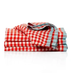 Caravan Place Settings & Linens|Two-Tone Gingham Napkins in Orange & Aqua, Set of 4