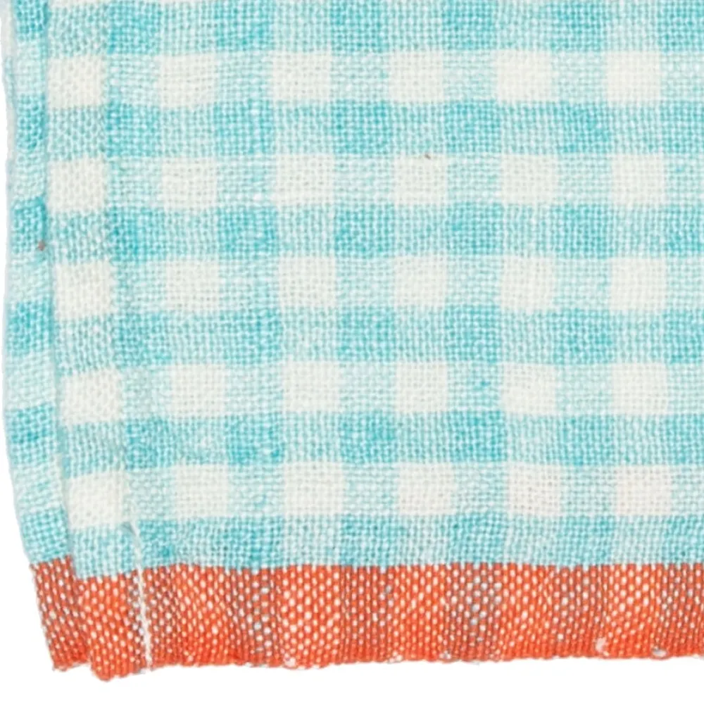 Caravan Place Settings & Linens|Two-Tone Gingham Towels in Aqua & Orange, Set of 2