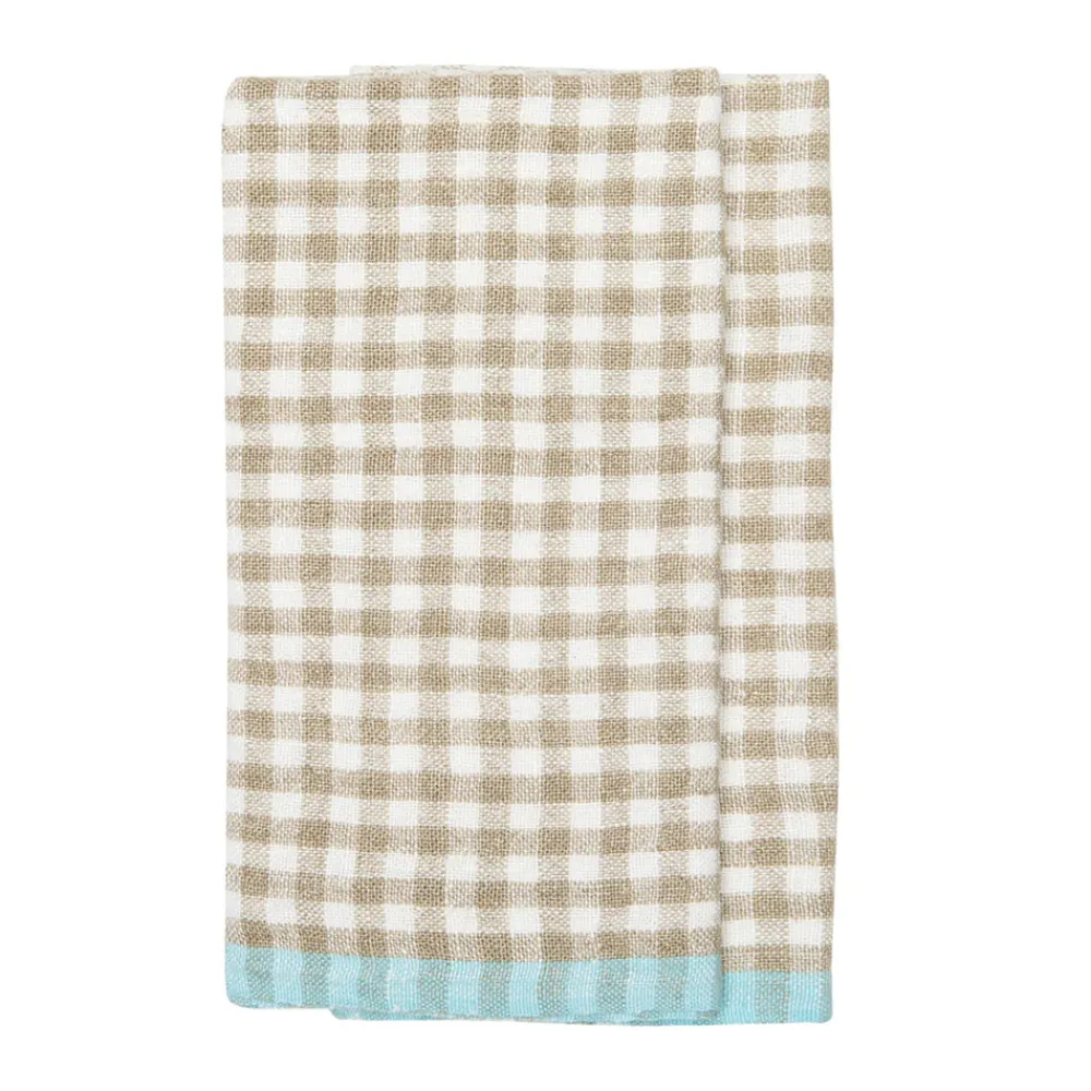 Caravan Place Settings & Linens|Two-Tone Gingham Towels in Natural & Aqua, Set of 2