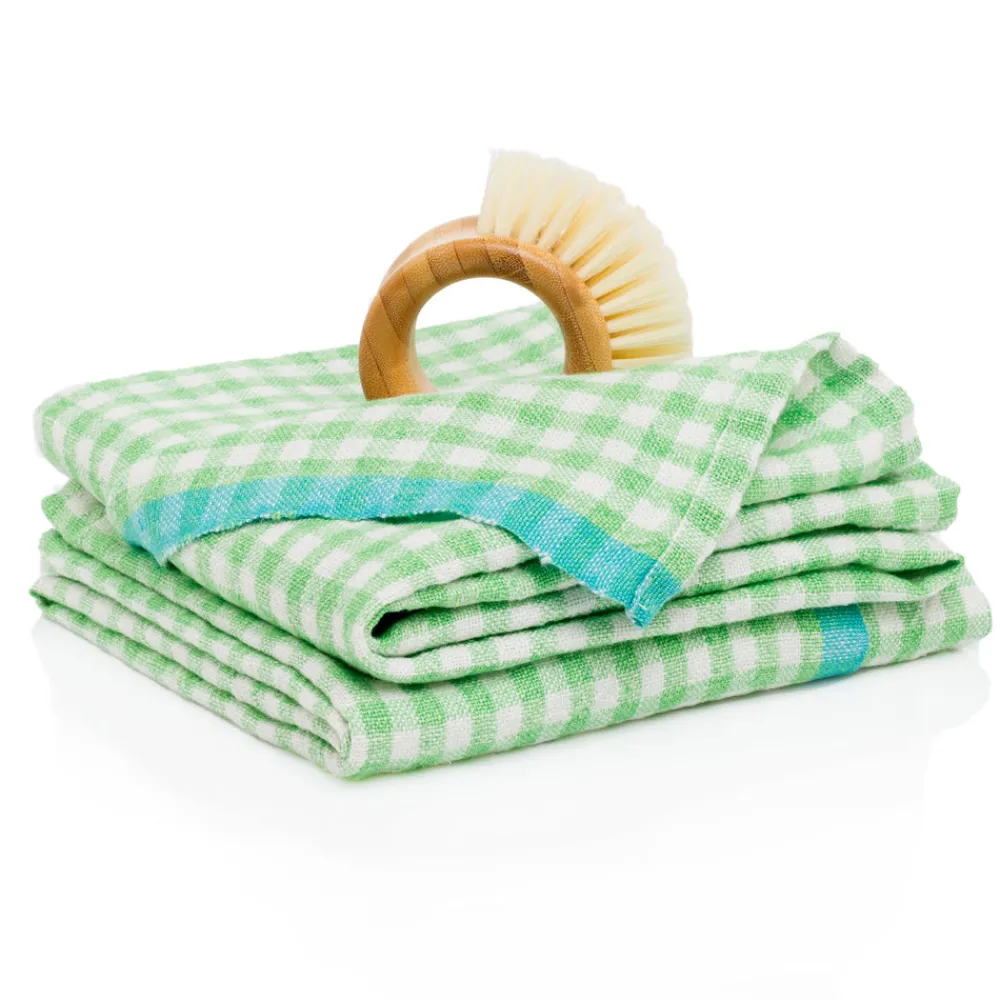 Caravan Place Settings & Linens|Two-Tone Gingham Towels in Natural & Aqua, Set of 2