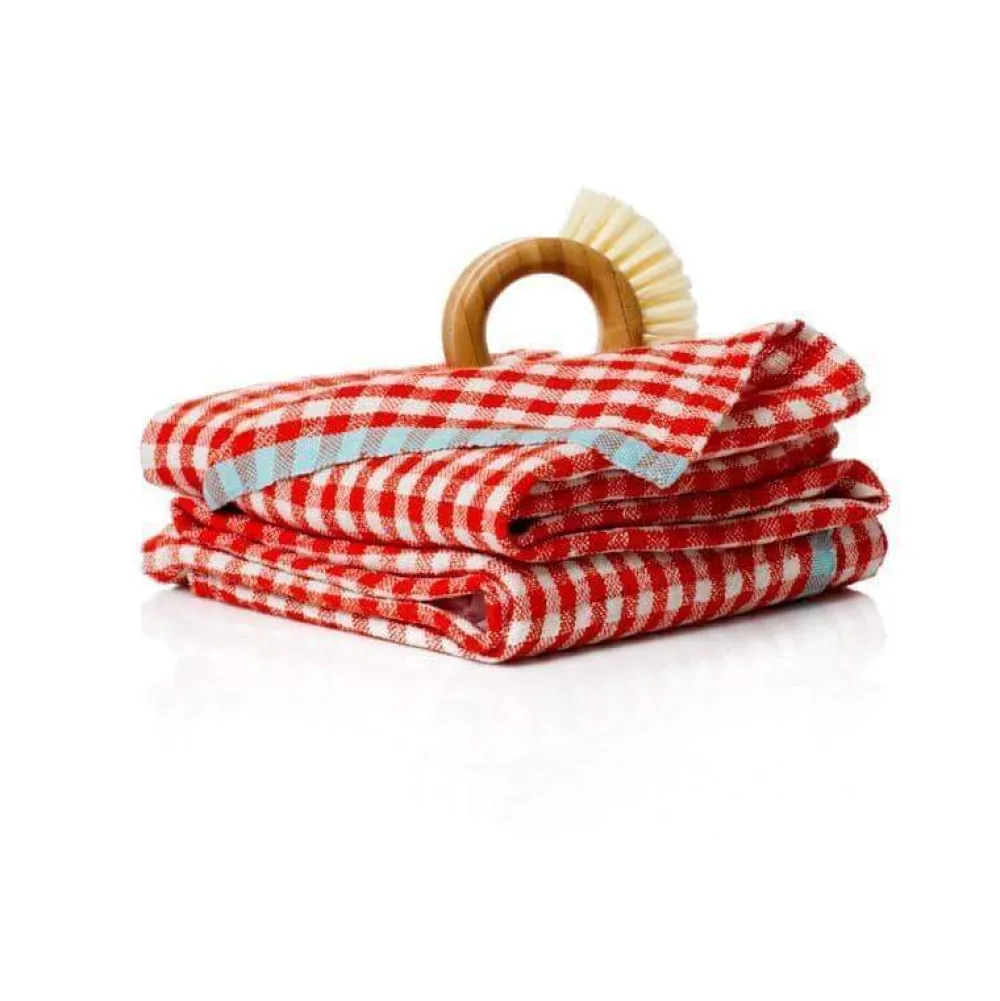 Caravan Place Settings & Linens|Two-Tone Gingham Towels in Natural & Aqua, Set of 2