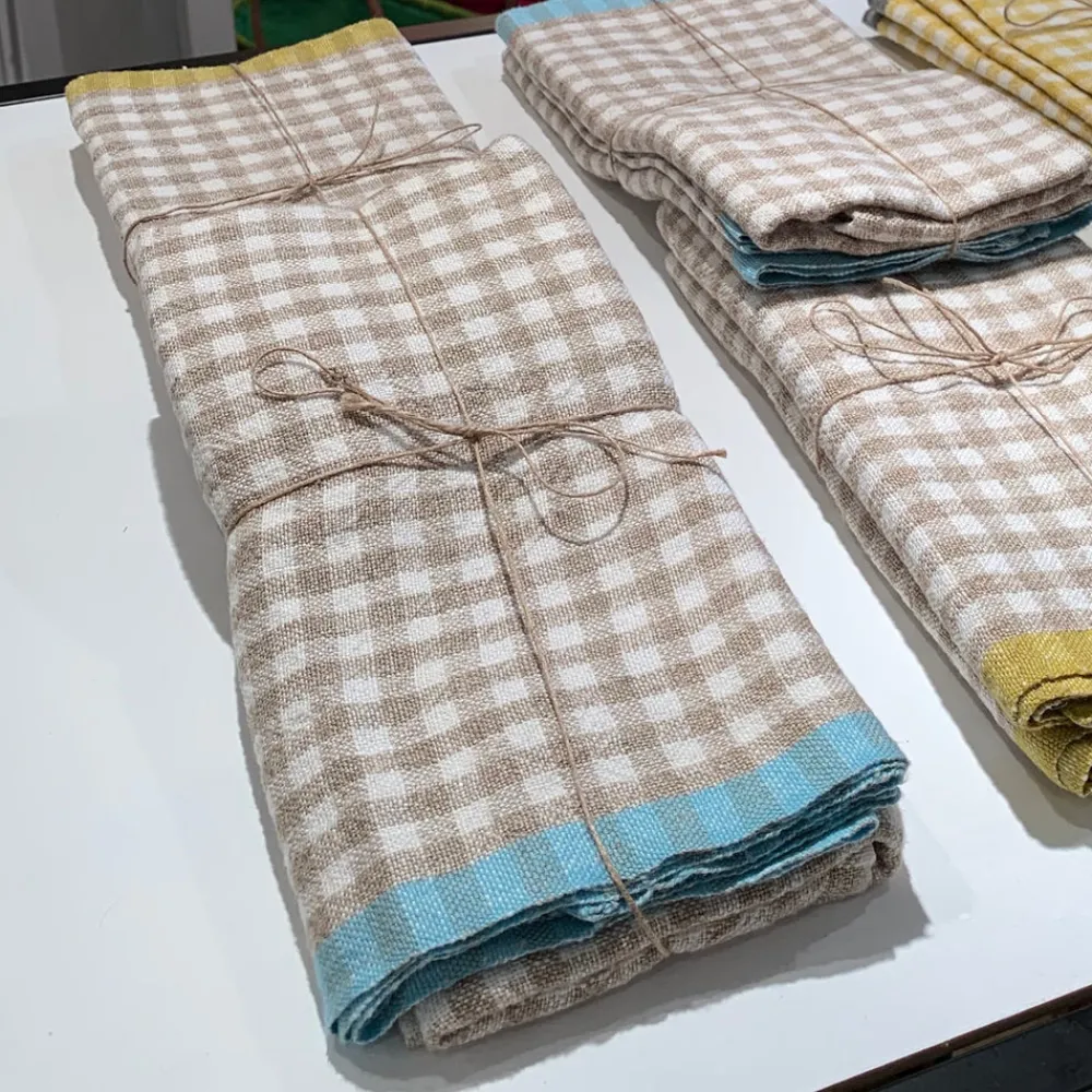 Caravan Place Settings & Linens|Two-Tone Gingham Towels in Natural & Aqua, Set of 2