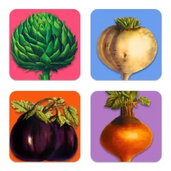 Caskata Place Settings & Linens|Veggies Birchwood Coasters, Set of 4