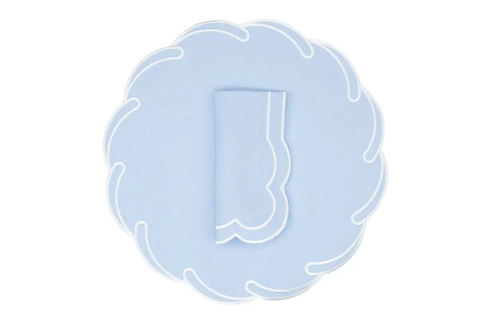 TriChi Design Place Settings & Linens|Waves Linen Napkin and Placemat in Air Blue, Set of 2