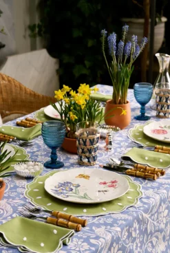 Loulou La Dune Place Settings & Linens|Whimsical Tablecloth with Blue Trim