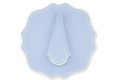 TriChi Design Place Settings & Linens|White Dotted Air Blue Linen Napkin and Placemat, Set of 2