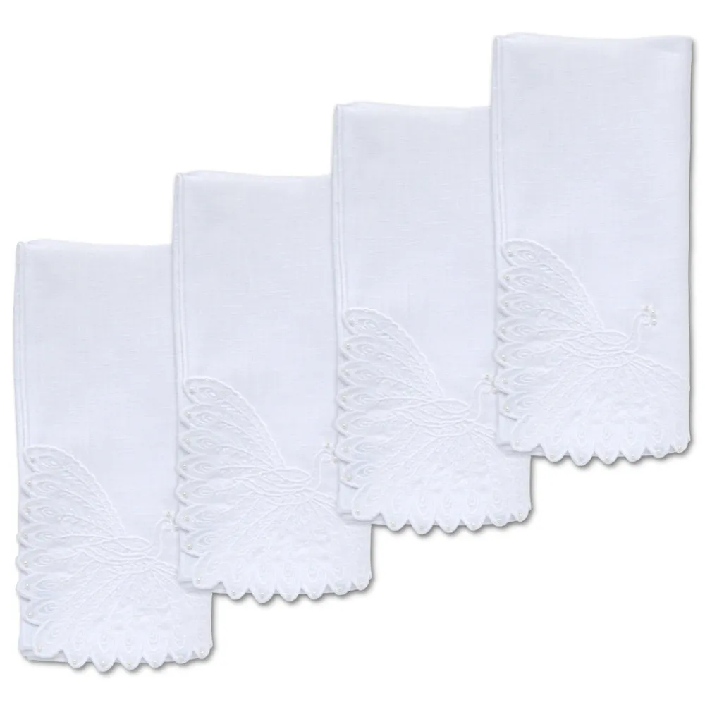 Chefanie Place Settings & Linens|White Peacock Dinner Napkins, Set of 4