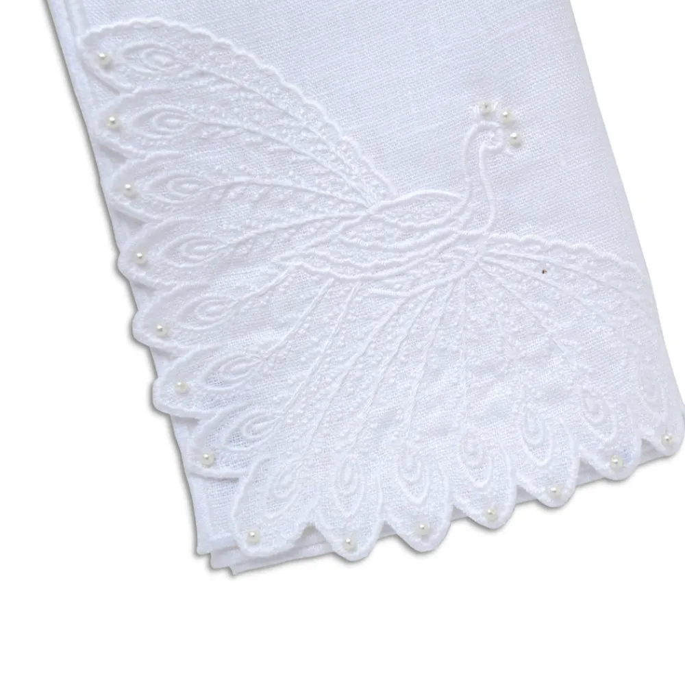 Chefanie Place Settings & Linens|White Peacock Dinner Napkins, Set of 4