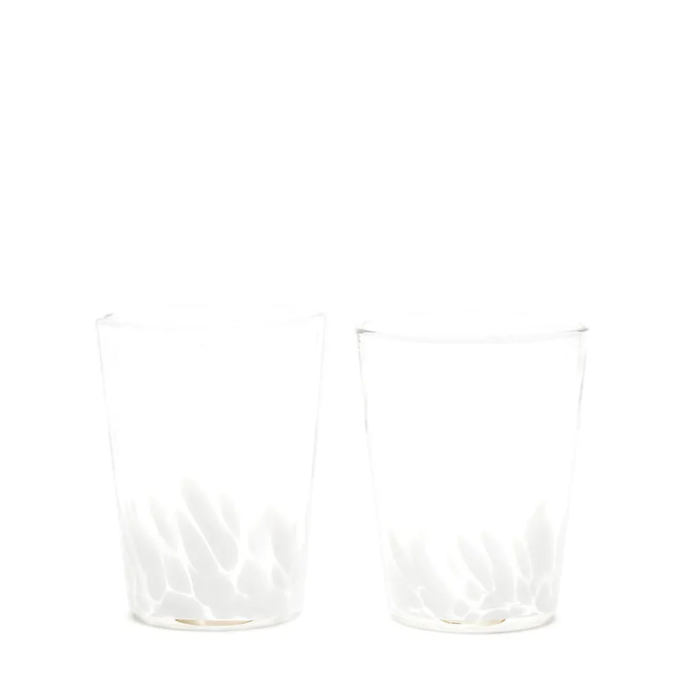 Paul Arnhold Glass Glassware|White Transparent Spotted Tumblers, Set of Two