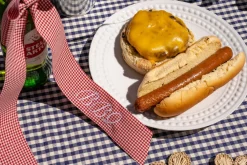 No Reservations Place Settings & Linens|Wine Bow “BBQ” in Red Gingham with White
