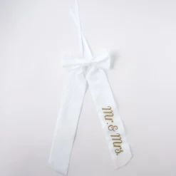 No Reservations Place Settings & Linens|Wine Bow “Mr. & Mrs.” in White with Gold