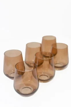 Estelle Colored Glass Glassware|Wine Stemless, Set of 6 Amber Smoke