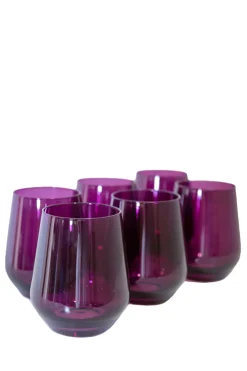 Estelle Colored Glass Glassware|Wine Stemless, Set of 6 Amethyst