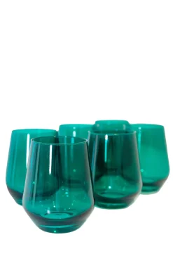 Estelle Colored Glass Glassware|Wine Stemless, Set of 6 Emerald Green
