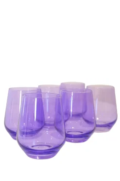 Estelle Colored Glass Glassware|Wine Stemless, Set of 6 Lavender
