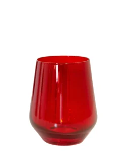 Estelle Colored Glass Glassware|Wine Stemless, Set of 6 Red