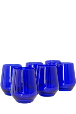 Estelle Colored Glass Glassware|Wine Stemless, Set of 6 Royal Blue