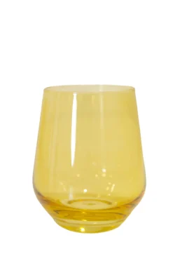 Estelle Colored Glass Glassware|Wine Stemless, Set of 6 Yellow