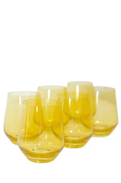Estelle Colored Glass Glassware|Wine Stemless, Set of 6 Yellow