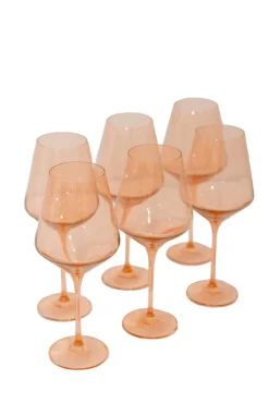 Estelle Colored Glass Glassware|Wine Stemware, Set of 6 Blush Pink